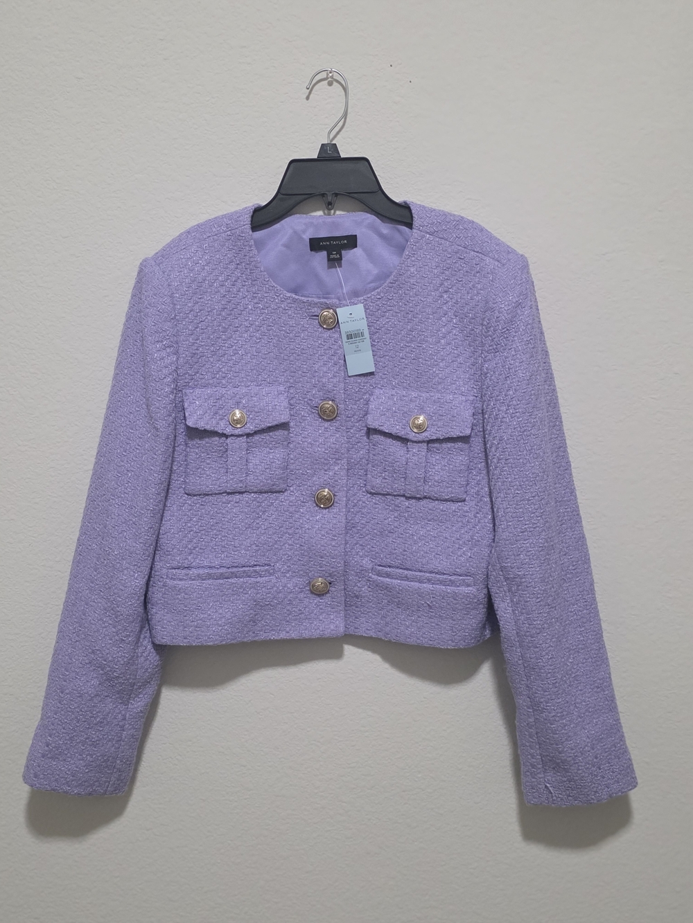 Ann Taylor Lavender Cropped Bouclé Jacket Tweed